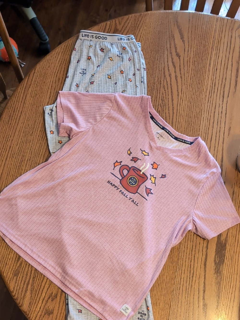 Life Is Good Pink & Light Gray Women's Pajama Set